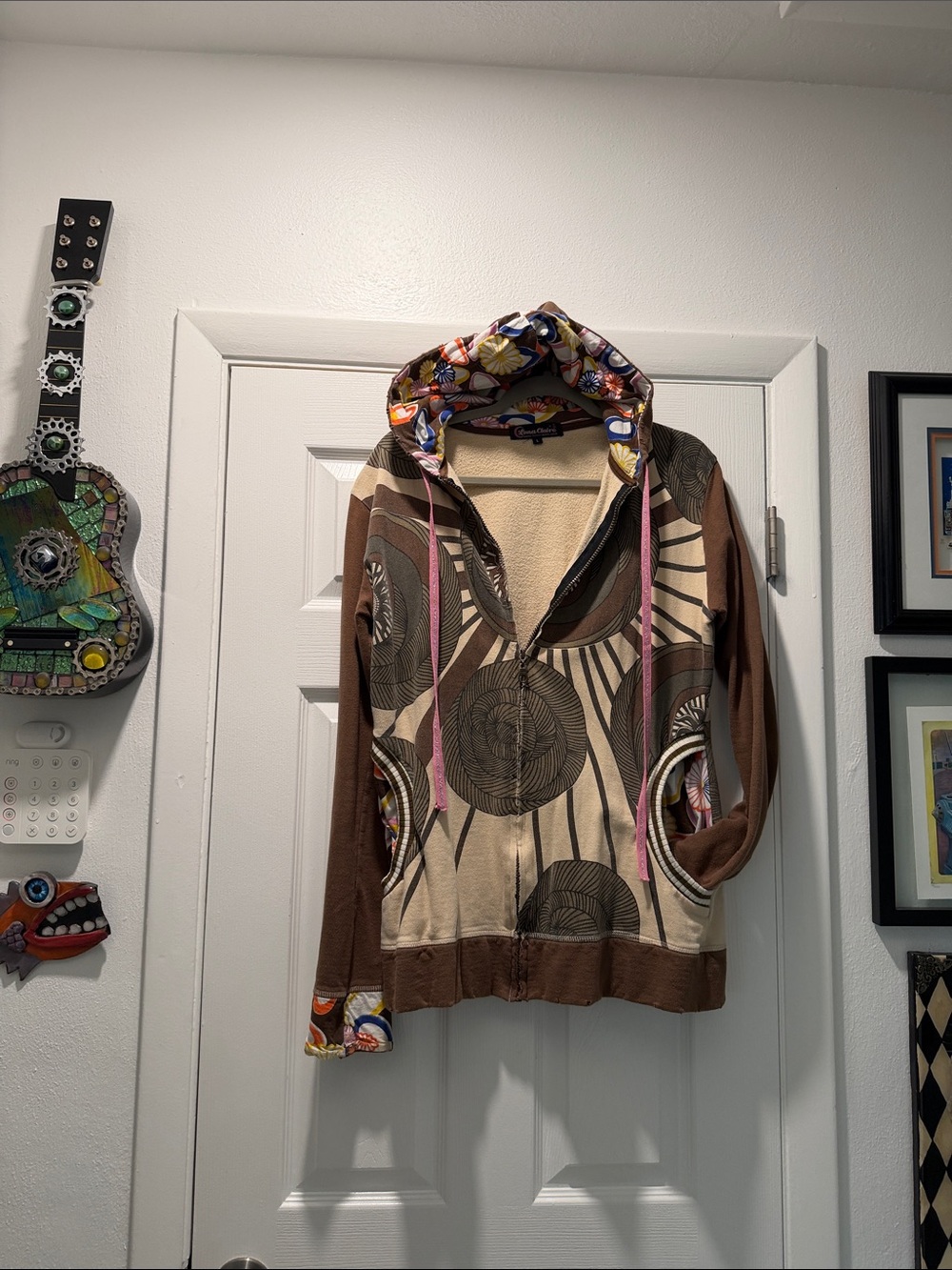 Luna Claire Brown and Cream Hoodie with Colorful Trim